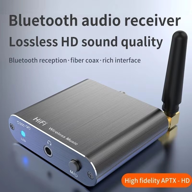 D300 Bežični Bluetooth 5.2 prijemnik i AUX audio adapter s aptX Low Latency, 3.5 mm/koaksijalni priključak, Plug-and-Play, s vanjskim napajanjem