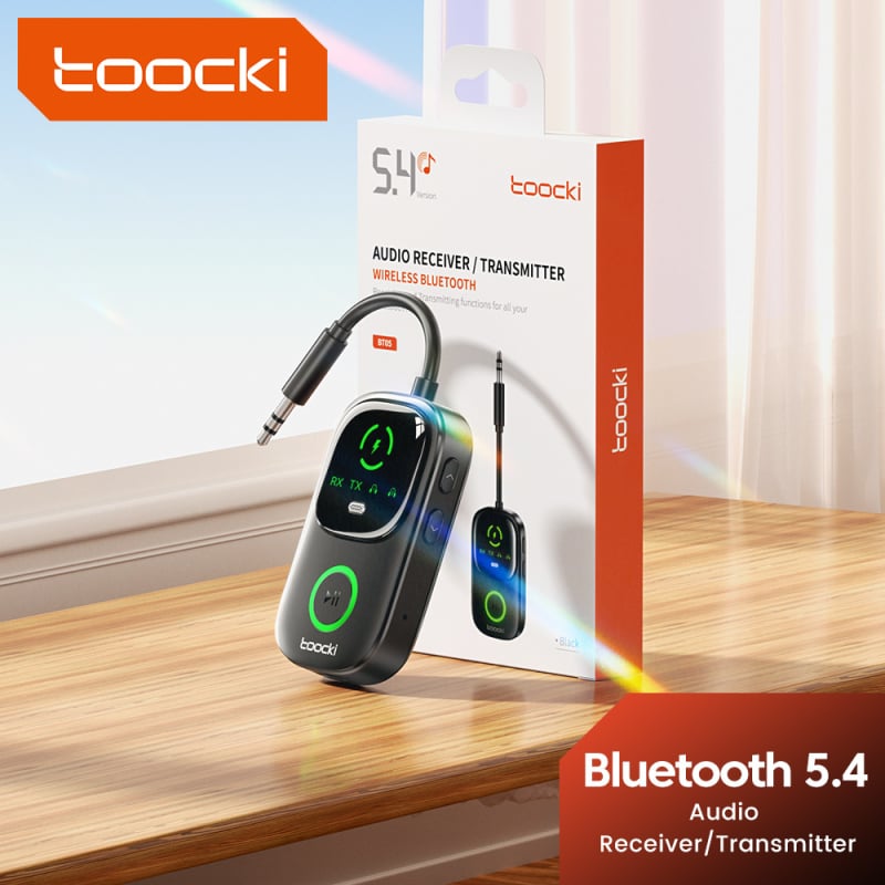 Toocki BT05 Bluetooth 5.4 prijemnik i odašiljač AUX 3,5 mm, dva u jednom za automobil, zrakoplov i kućnu upotrebu, Plug & Play, domet 10 m