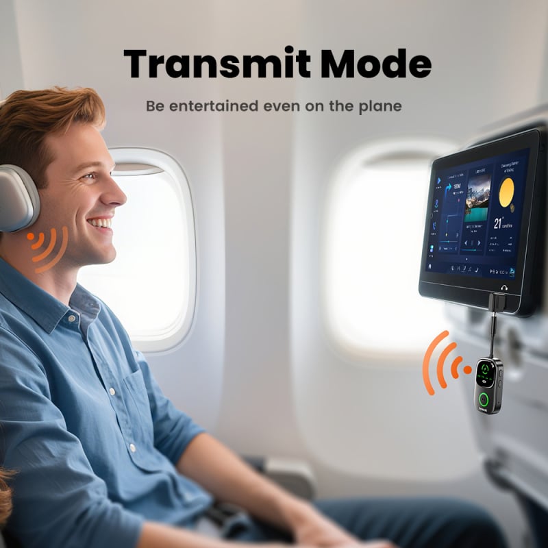 Toocki BT05 Bluetooth 5.4 prijemnik i odašiljač AUX 3,5 mm, dva u jednom za automobil, zrakoplov i kućnu upotrebu, Plug & Play, domet 10 m