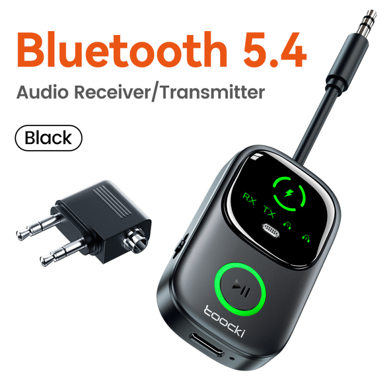 Toocki BT05 Bluetooth 5.4 prijemnik i odašiljač AUX 3,5 mm, dva u jednom za automobil, zrakoplov i kućnu upotrebu, Plug & Play, domet 10 m