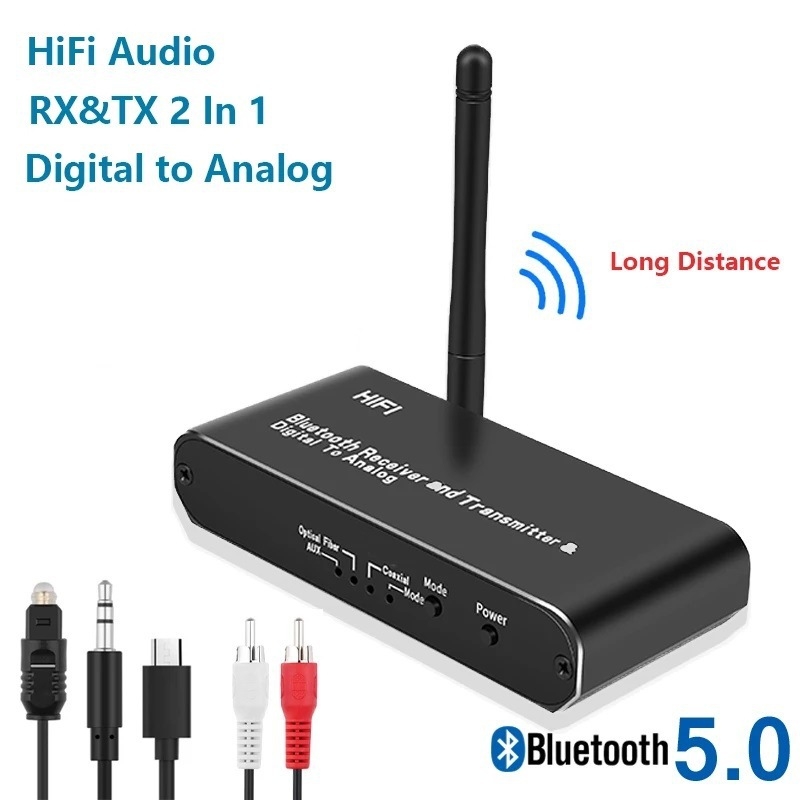 D09 Dva u jedan bežični Bluetooth prijemnik i odašiljač s optičkim vlaknom, koaksijalnim i AUX sučeljima, Bluetooth 5.0, 2.4 GHz, domet 10 m