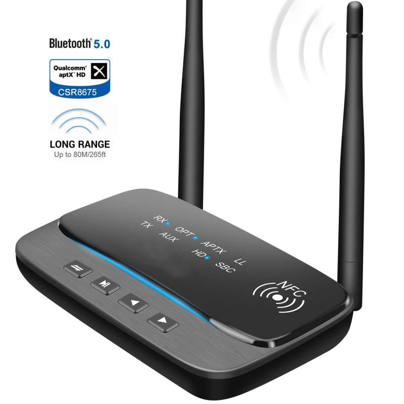Bluetooth prijemnik i transmiter s antenom, model B21, BT 5.0, sučelja: 3,5 mm, RCA, SPDIF, Plug‑and‑Play, domet 80 m