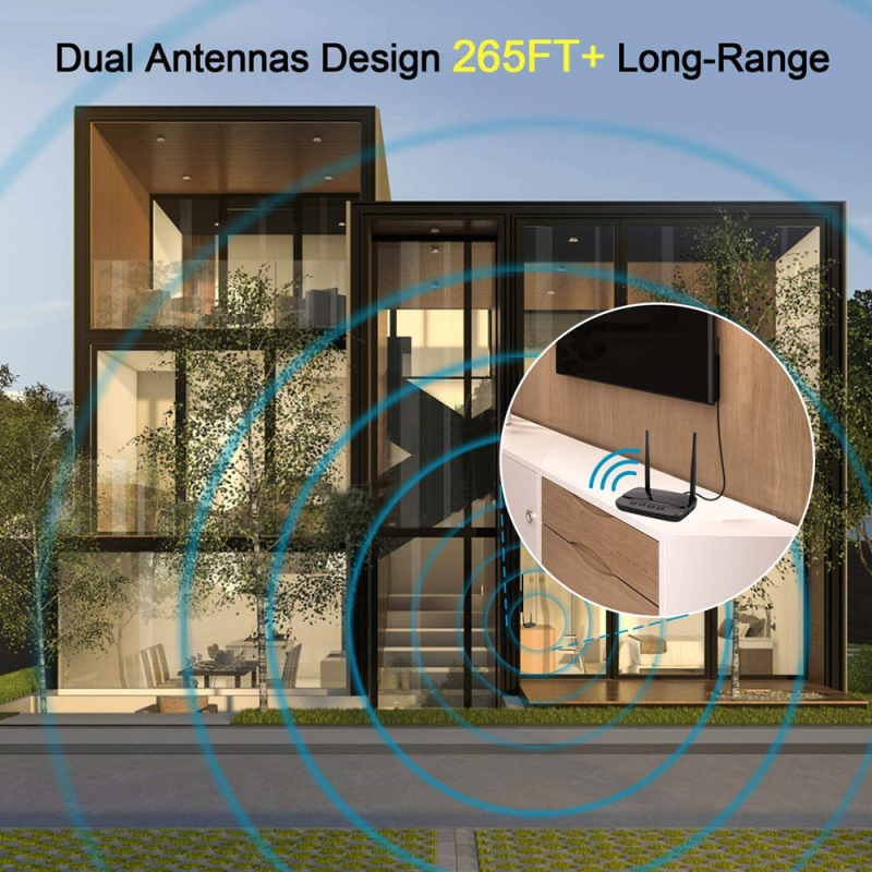 Bluetooth prijemnik i transmiter s antenom, model B21, BT 5.0, sučelja: 3,5 mm, RCA, SPDIF, Plug‑and‑Play, domet 80 m