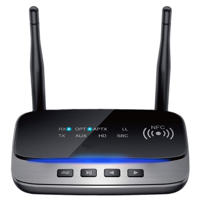 Bluetooth prijemnik i transmiter s antenom, model B21, BT 5.0, sučelja: 3,5 mm, RCA, SPDIF, Plug‑and‑Play, domet 80 m
