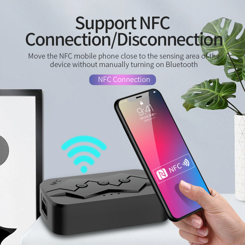 Bluetooth prijemnik i emiter s NFC, reprodukcija s TF kartom i USB pogonom, 3,5 mm / RCA zvučničko sučelje, Plug‑and‑Play, Bluetooth 5.0