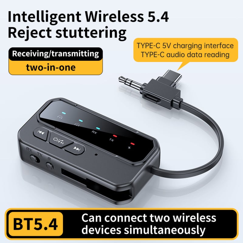 Bluetooth 5.4 USB-C/AUX 2-u-1 prijemnik-emitator, Plug-and-Play uz napajanje iz vanjskog izvora