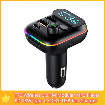 Auto MP3 player s Bluetoothom, FM transmiter, USB-C, PD/QC3.0 brzo punjenje, Čitač kartica