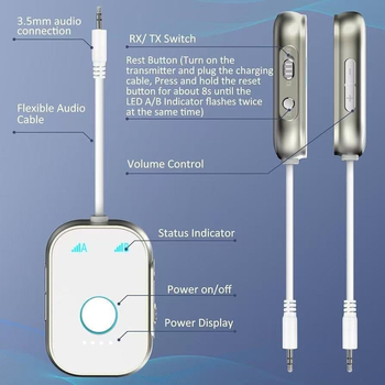 Bluetooth vastuvõtja-transiiver T1 3.5 mm AUX, auto audio vastuvõtja, plug‑and‑play, väline toide, BT 5.4, 10 m ulatus