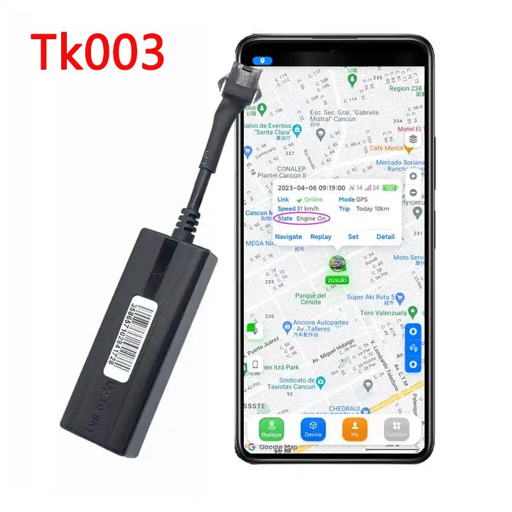 TK003 GPS nyomkövető autókhoz és motorkerékpárokhoz – 5 m GPS-pontosság, 9–36 V bemenet, beépített antenna, több riasztási mód, Google Maps támogatás