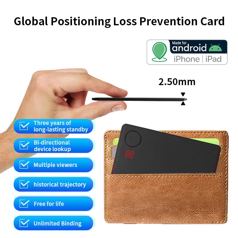 Cardă de localizare globală anti-pierdere — urmărire portofel/obiecte, partajare urmăririi, istoric de 7 zile