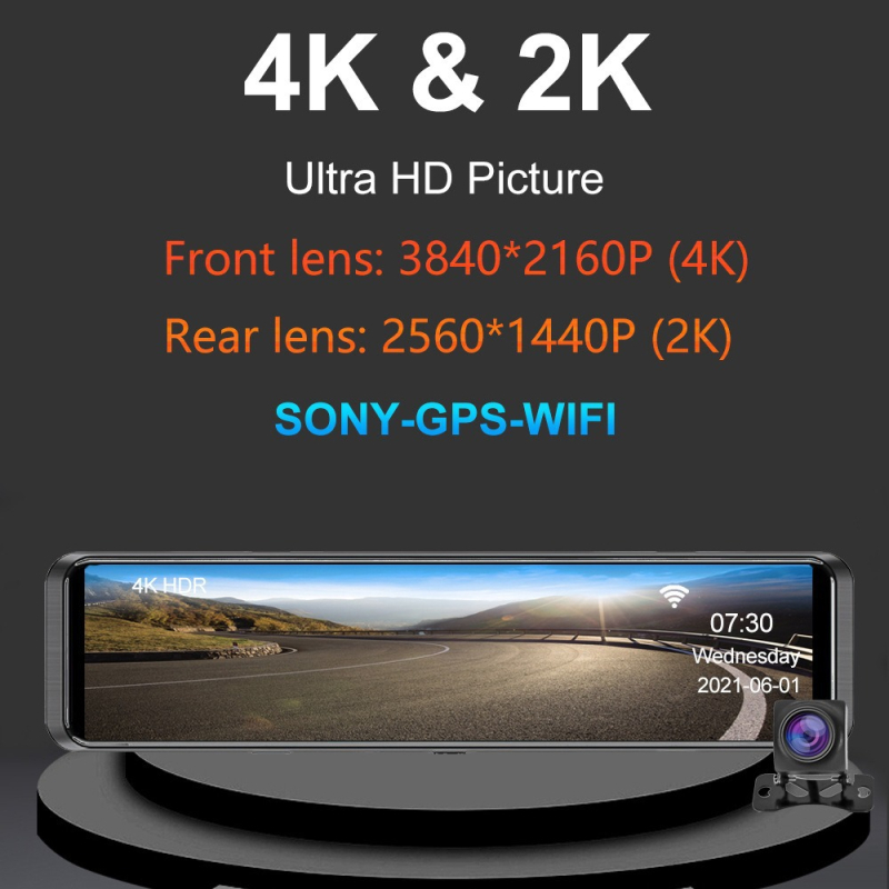Harrison H8 automobilska dash kamera - 4K+2K, Wi-Fi, GPS, noćni vid, 170° prednje/stražnje snimanje