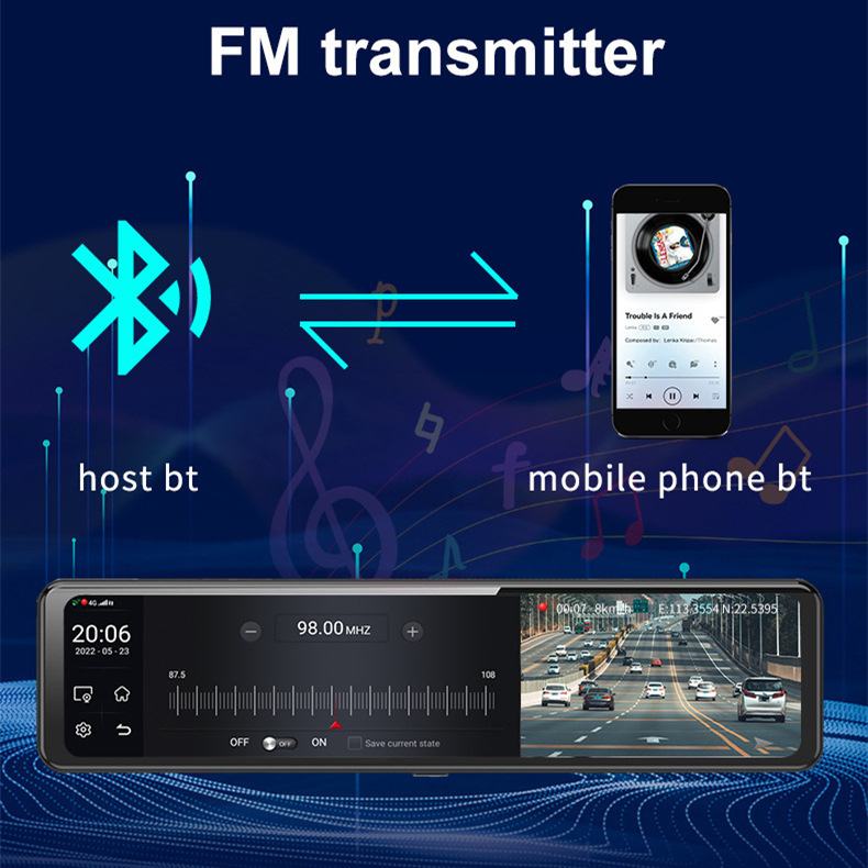 Első és hátsó dupla felvételes dash cam, 4K (2160p), CarPlay kompatibilis, GPS útvonal, Wi‑Fi