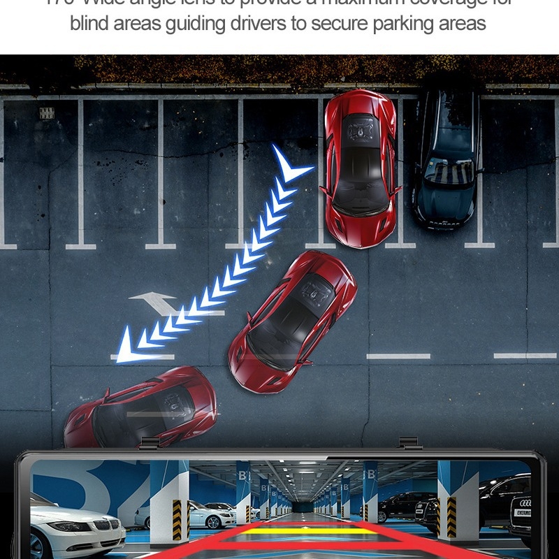Automobilska kamera u ogledalu za vozača s dvostrukim objektivima, prednji i stražnji, 4K snimanje (2160p), 12-inčni dodirni zaslon, GPS i Wi-Fi, 170° široki kut