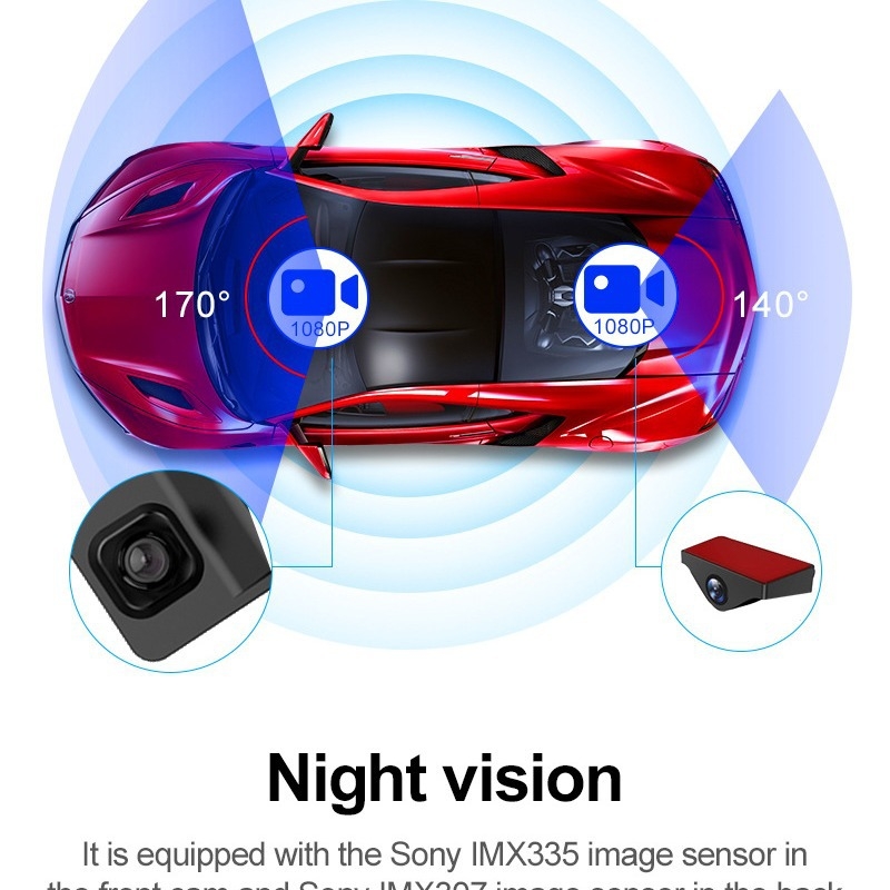 Automobilska kamera u ogledalu za vozača s dvostrukim objektivima, prednji i stražnji, 4K snimanje (2160p), 12-inčni dodirni zaslon, GPS i Wi-Fi, 170° široki kut
