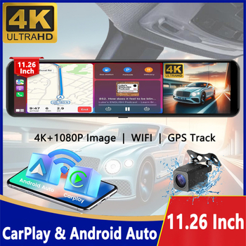 Zrcalna auto kamera registars s prednjim i stražnjim dvostrukim snimanjem, 12-inčni dodirni zaslon, 2160P, 170° kut, CarPlay projekcija, Wi-Fi, Bluetooth, navigacija