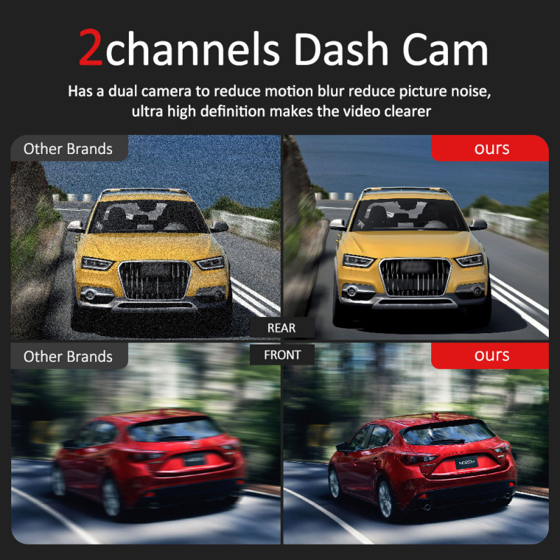 4K dvostruka kamera za automobil s prednjim i stražnjim snimanjem, 170° ultraširoki kut, noćni vid, Wi‑Fi i GPS