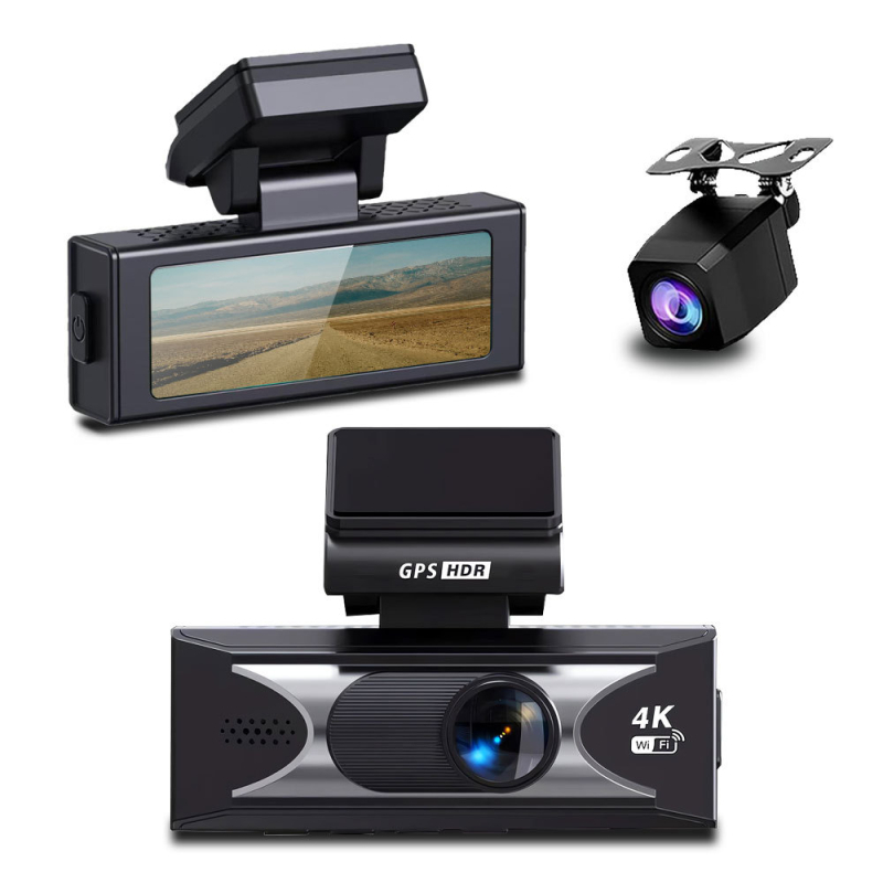 4K dvostruka kamera za automobil s prednjim i stražnjim snimanjem, 170° ultraširoki kut, noćni vid, Wi‑Fi i GPS