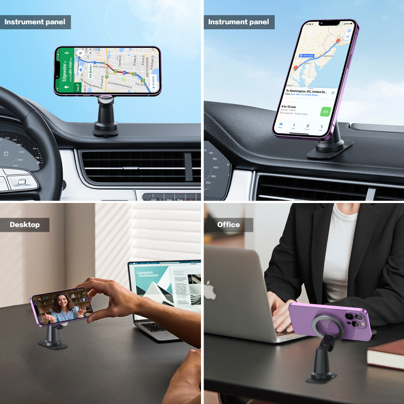 Držač za telefon u automobilu s MagSafe magnetom, za instrument ploču i središnju konzolu, 360° rotacija, materijal ABS+PC+silika gel+ magnet