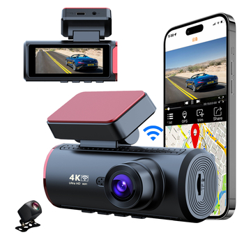 Autó dash cam 4K kettős felvétellel, 170° látószög, F1.8 rekesz, éjszakai látás, Wi-Fi, első szélvédőre szerelhető, TF kártya 128GB-ig, hátsó kép, mozgásérzékelés, hurok felvétel, parkolásfigyelés