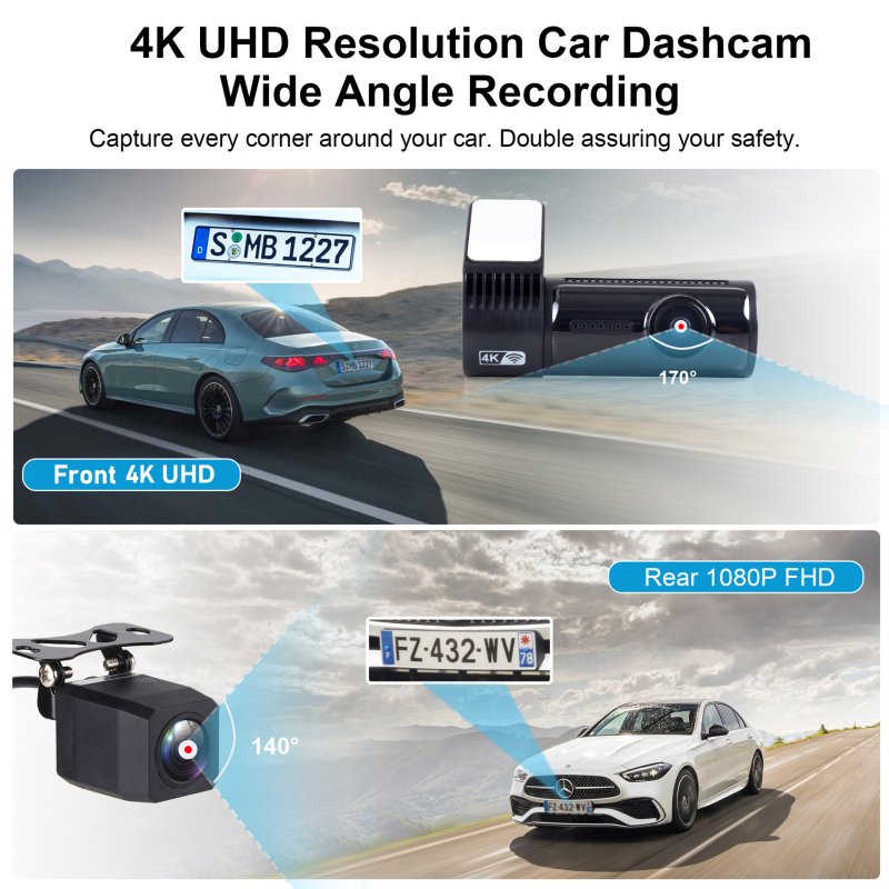 Dvo-kanalna auto kamera 4K prednja i 1080p stražnja, Wi-Fi, senzor ubrzanja