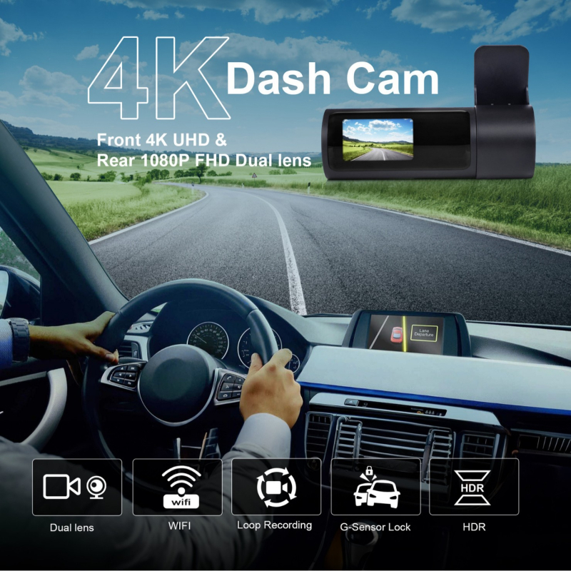 Dvo-kanalna auto kamera 4K prednja i 1080p stražnja, Wi-Fi, senzor ubrzanja