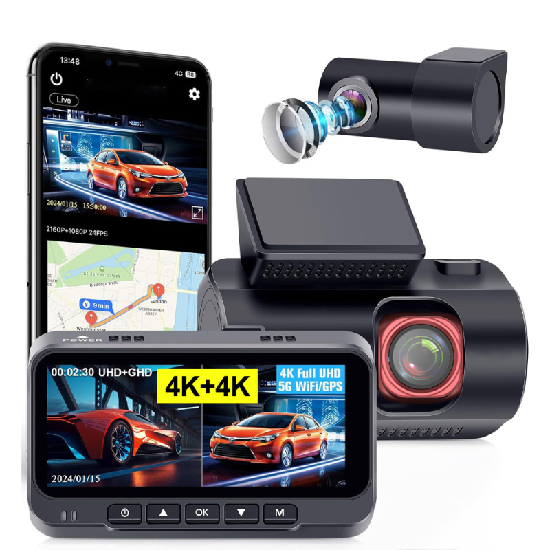 4K DVR auto cu înregistrare duală față–spate, vizionare nocturnă StarLight, 5G Wi‑Fi, unghi de vizualizare 170°