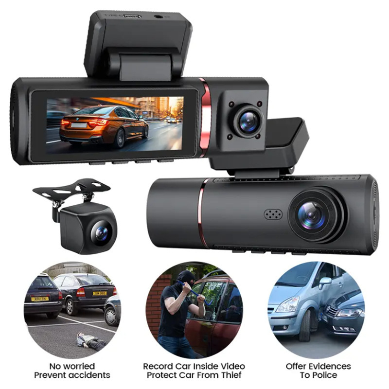 Automobilska kamera s 3 leće, 4K noćni vid, Wi-Fi, GPS, montaža na prednje vjetrobransko staklo, slika za vožnju unatrag