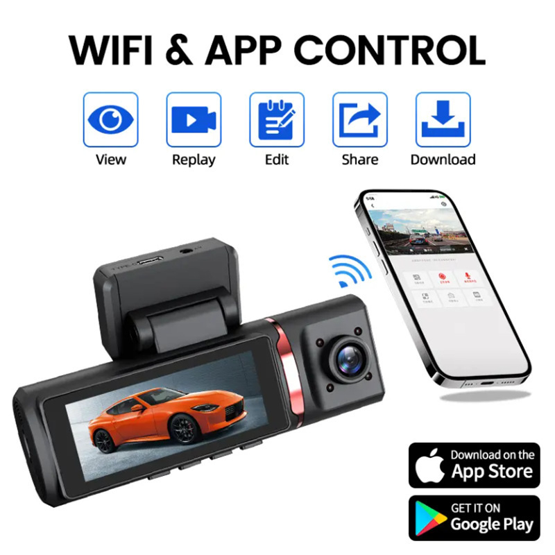 Automobilska kamera s 3 leće, 4K noćni vid, Wi-Fi, GPS, montaža na prednje vjetrobransko staklo, slika za vožnju unatrag