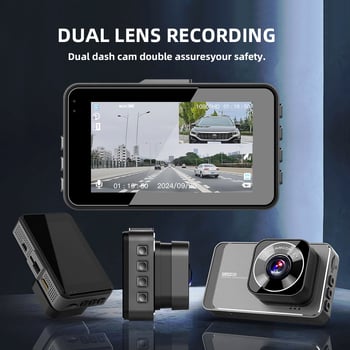 Dualna prednja i stražnja dash kamera, 1080p, 150° široki kut, ciklično snimanje, podrška USB/TF kartici