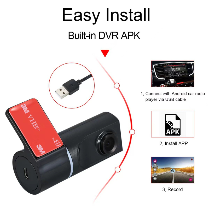 Skrivena Wi‑Fi auto kamera, Ultra HD noćni vid, 140° kut gledanja, montaža na prednje staklo, povezana s aplikacijom, 1080p, snimanje u petlji