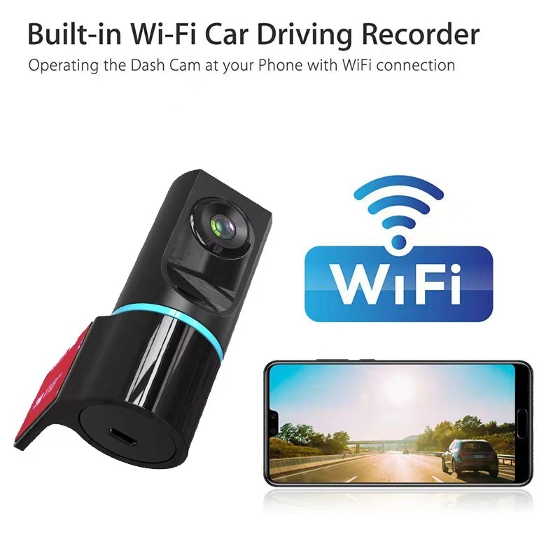 Skrivena Wi‑Fi auto kamera, Ultra HD noćni vid, 140° kut gledanja, montaža na prednje staklo, povezana s aplikacijom, 1080p, snimanje u petlji