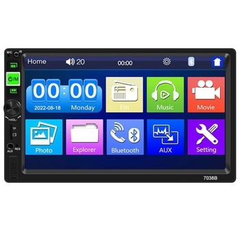 MP5 2-DIN auto player s LCD zaslonom, napajanje 12-24V DC, USB povezanost, podržava RM/AVI/RMVB video formate, CarPlay opcionalno