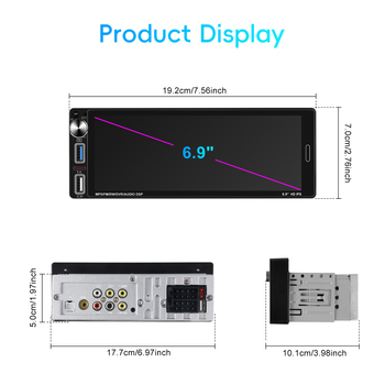 Sõiduki tagasuunamise monitor IPS-ekraaniga, 1280x480 eraldusvõime, AHD vorming, sisendid RM/RMVB/AVI/MP4/MKV/3GP