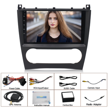 Mercedes‑Benz C‑osztály/W203 (2005–2011), 9 hüvelykes Android GPS navigáció, kapacitív érintőképernyő, MP5 multimédia, 12V tápegység