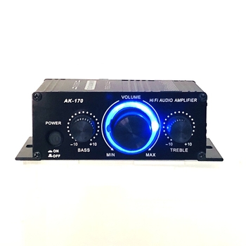HiFi divkanālu auto jaudas pastiprinātājs — 12V DC, 20W×2, 4Ω, alumīnija korpuss, RCA ievads