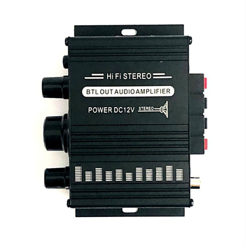 HiFi divkanālu auto jaudas pastiprinātājs — 12V DC, 20W×2, 4Ω, alumīnija korpuss, RCA ievads