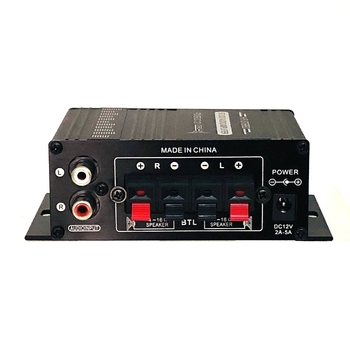 HiFi divkanālu auto jaudas pastiprinātājs — 12V DC, 20W×2, 4Ω, alumīnija korpuss, RCA ievads