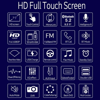 Automobilio Bluetooth MP5 grotuvas su kapacitiniu jutikliniu ekranu, OLED ekranas, modelis 7220S, 12V DC, atbulinės eigos vaizdas