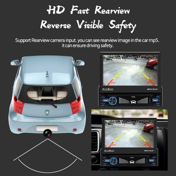 Automobilio Bluetooth MP5 grotuvas su kapacitiniu jutikliniu ekranu, OLED ekranas, modelis 7220S, 12V DC, atbulinės eigos vaizdas