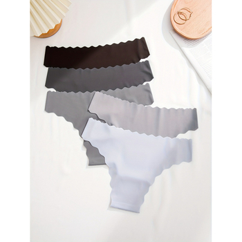 5 darabos varrat nélküli női alsónemű szett hullámvonalú élű, alacsony derekú, logónyomtatással