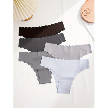 5 darabos varrat nélküli női alsónemű szett hullámvonalú élű, alacsony derekú, logónyomtatással