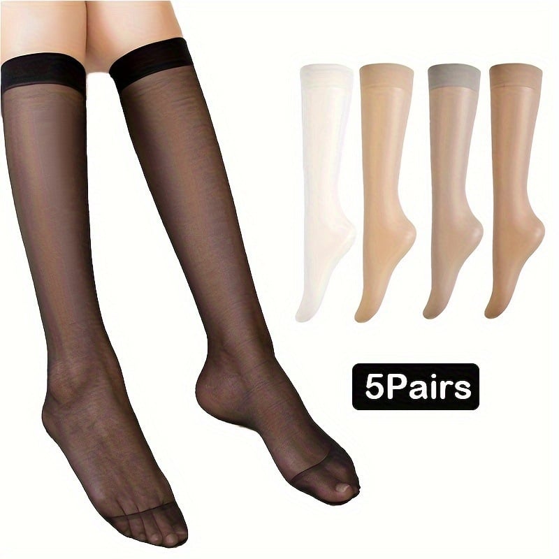 Moteriškos kojinės virš kelių, skaidrios vienos spalvos, 5 poros — pritaikymas prieinamas, logotipo atspaudas, su nuotolinio valdymo pulteliu