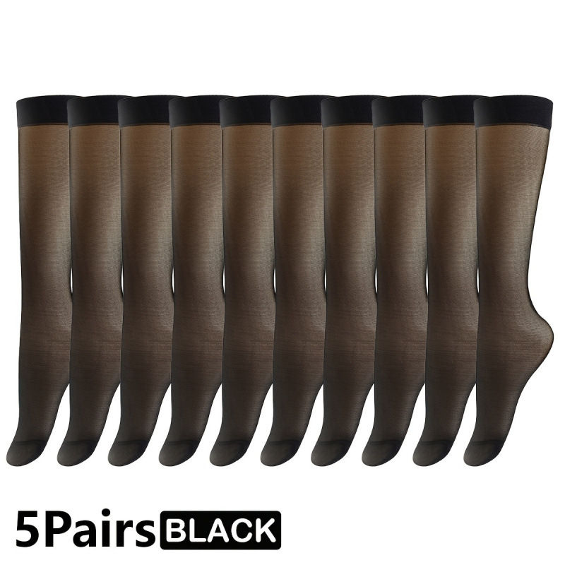 Moteriškos kojinės virš kelių, skaidrios vienos spalvos, 5 poros — pritaikymas prieinamas, logotipo atspaudas, su nuotolinio valdymo pulteliu