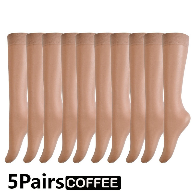 Moteriškos kojinės virš kelių, skaidrios vienos spalvos, 5 poros — pritaikymas prieinamas, logotipo atspaudas, su nuotolinio valdymo pulteliu