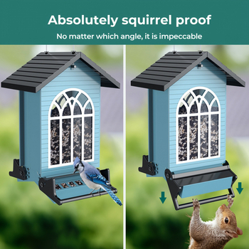 Metalinė paukščių lesyklėlė su voverių apsauga, logotipo spausdinimas ir nuotolinio valdymo pultas