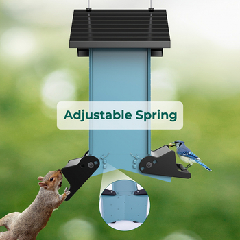 Metalinė paukščių lesyklėlė su voverių apsauga, logotipo spausdinimas ir nuotolinio valdymo pultas