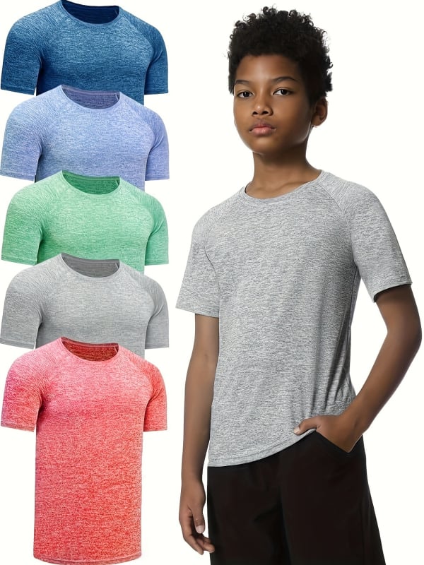 Berniukams skirtas sportinis marškinėliai su apvaliu kaklu, trumpomis rankovėmis, modelis B5212026