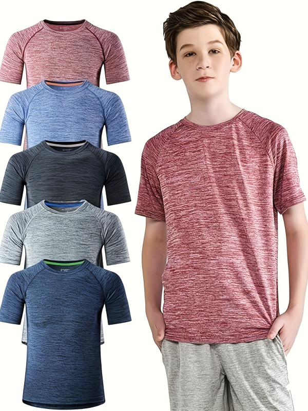 Berniukams skirtas sportinis marškinėliai su apvaliu kaklu, trumpomis rankovėmis, modelis B5212026