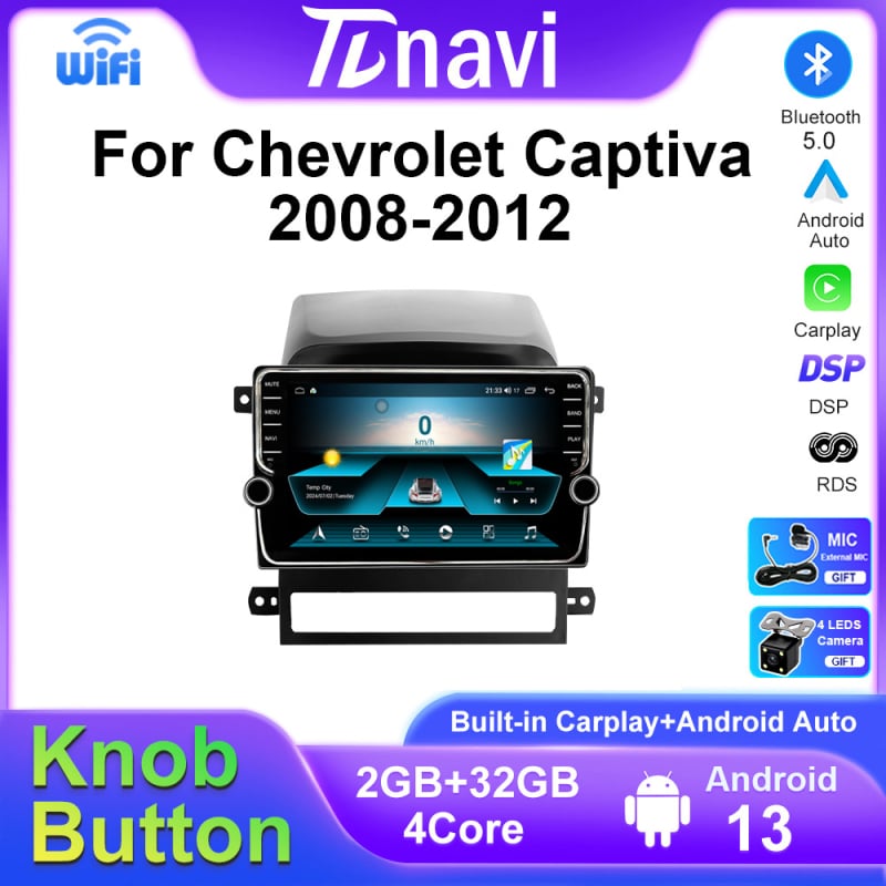 Chevrolet Captiva 2008-2012 Android glavna jedinica s CarPlay, zaslon 1024x600, napajanje 12V, 4x50W, materijali: metal/plastika/LED