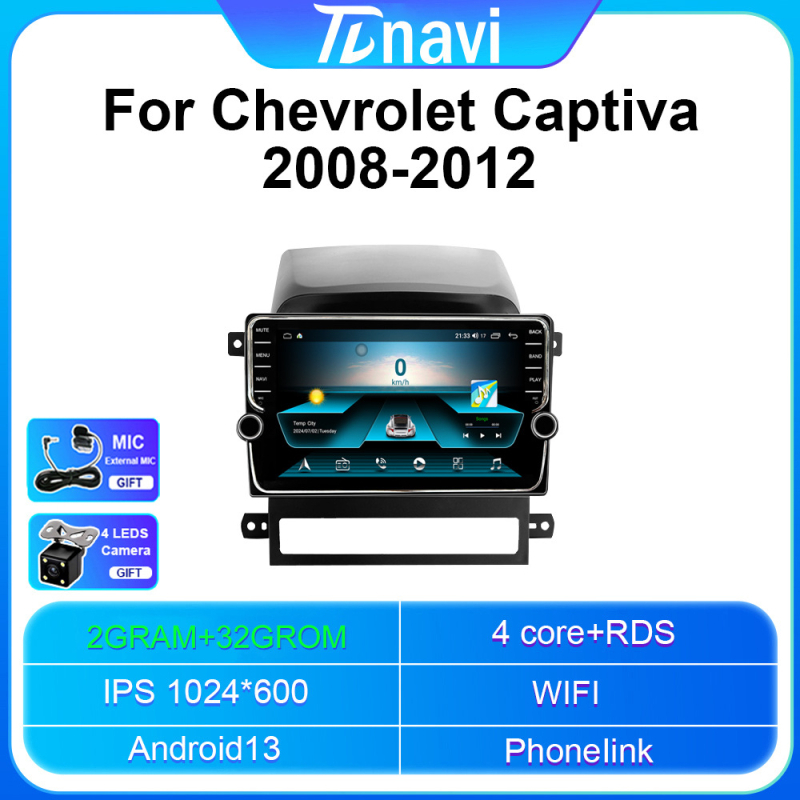 Chevrolet Captiva 2008-2012 Android glavna jedinica s CarPlay, zaslon 1024x600, napajanje 12V, 4x50W, materijali: metal/plastika/LED